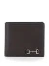 Gucci Men Brown Bi-fold Wallet With Horsebit On The Front And Embossed Logo On The Inside In Leather In Black