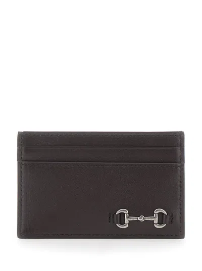 Gucci Men Brown Card Holder With Horsebit On The Front In Leather Man