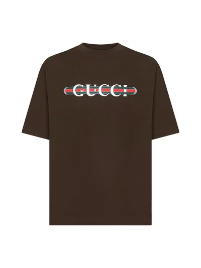 Gucci Men Brown Cotton Jersey Printed T-shirt