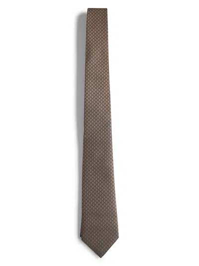 Gucci Men Brown Gg Jacquard Silk Tie<br/>