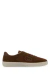 Gucci Suede Sneakers With Rounded Toe And Rubber Sole In Brown