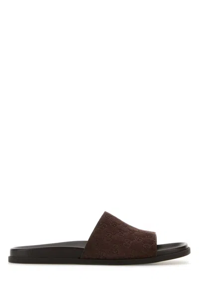 GUCCI GUCCI MEN BROWN SUEDE SLIPPERS