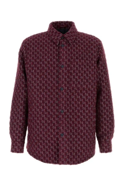 Gucci Men Burgundy Boucle Padded Shirt In Red