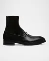 Gucci Men's Burn Leather Horsebit Ankle Boots In Black