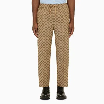 Gucci Gg Cotton Canvas Trousers In Cream