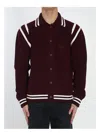 Gucci Wool Cardigan With Front Pockets And Ribbed Texture In Bordeaux