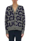 Gucci Logo-intarsia Wool Cardigan In Gray