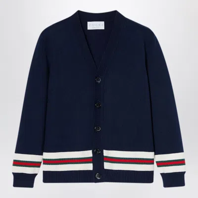 Gucci Men's Cardigan With Web Detail In Blue