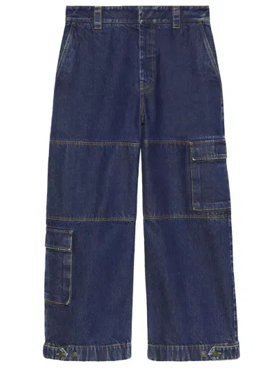 Gucci Men's Cargo Jeans With Contrasting Color Stitching In Blue