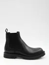 Gucci Round Toe Leather Chelsea Boots With Web In Black