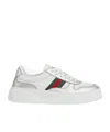 Gucci Low-top Leather Sneakers Featuring Metallic Accents And Rubber Sole In White