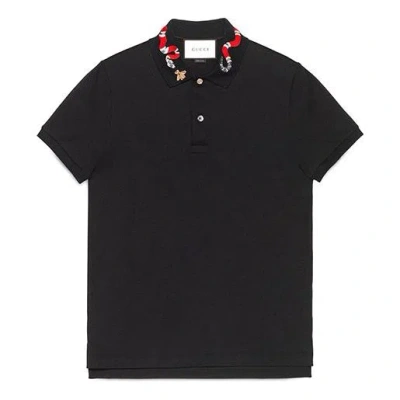 Gucci Men's Coral Snake Embroidered Polo Shirt Black