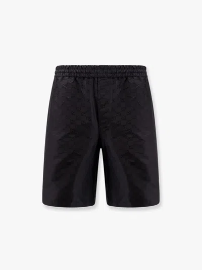 Gucci Men Cotton And Silk Bermuda Shorts With Allover Gg Logo In Black