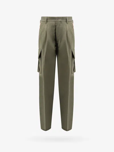 Gucci Men Cotton Cargo Trouser With Gg Fabric Inserts In Green