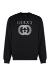 Gucci Black Crewneck Sweatshirt With Maxi Logo Print On The Front In Cotton Man In Black