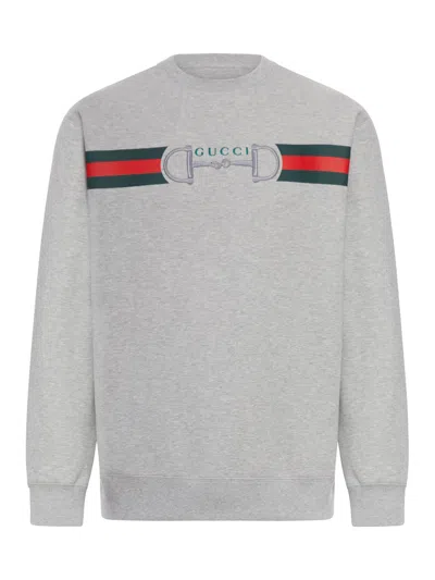 Gucci Men Cotton Jersey Sweatshirt With Printed Logo In Gray