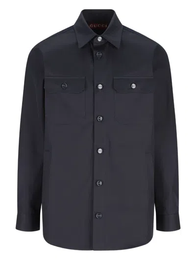 Gucci Monogram-button Shirt In Black