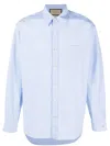 Gucci Men Cotton Shirt With Logo In Blue