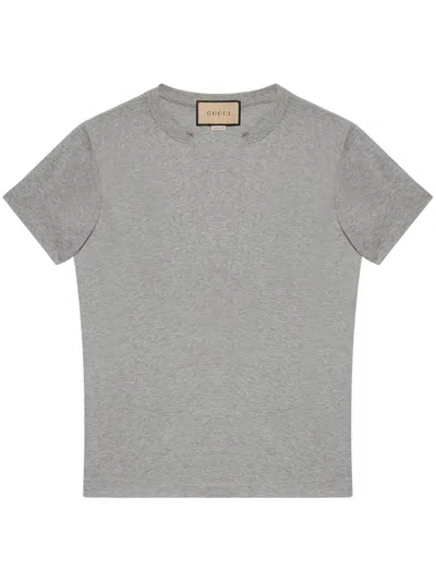 Gucci Men Cotton T-shirt With Logo In Gray