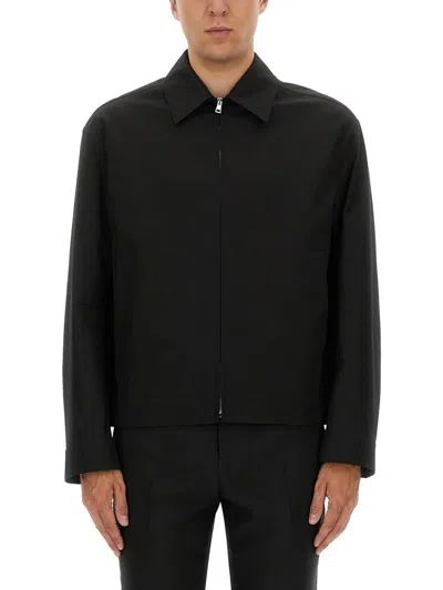Gucci Men Black Jacket With Classic Collar And Web Motif On The Waist In Cotton Man