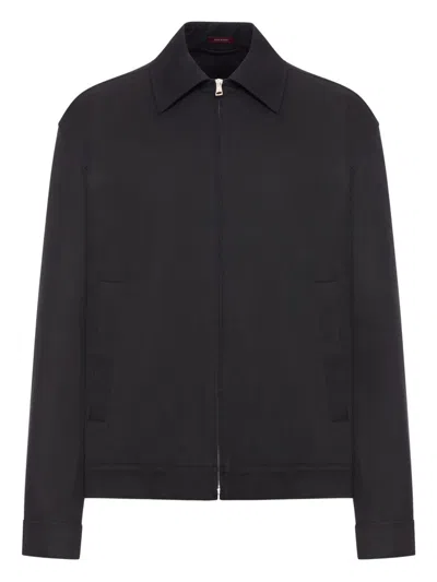 Gucci Men Black Jacket With Classic Collar And Web Motif On The Waist In Cotton Man