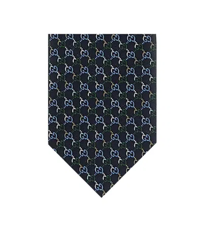 Gucci Men Dark Blue Logo Jacquard Tie