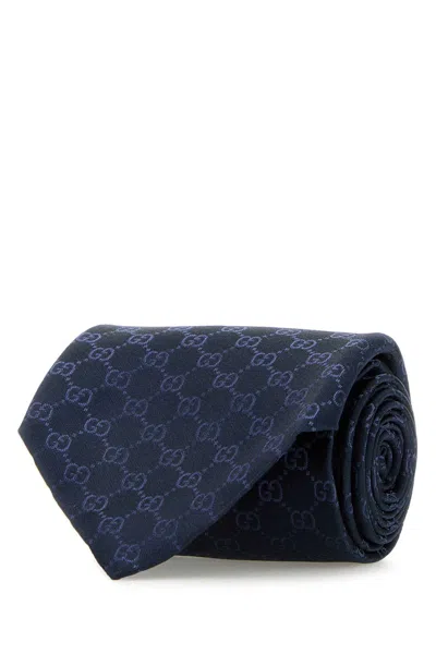 Gucci Men Dark Blue Silk Tie