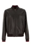 Gucci Black Bomber Jacket With Front Logo In Nappa Leather And Mesh Man In Brown