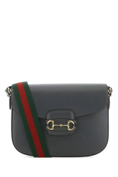Gucci Men Dark Grey Leather 1955 Horsebit Shoulder Bag In Gray