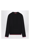Gucci Blue Crewneck Sweater With Web Trims In Wool Man