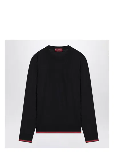 GUCCI MEN'S DARK JUMPER WITH WEB DECORATION SWEATER