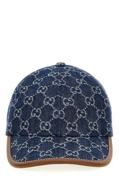 Gucci Men Denim Cap In Blue