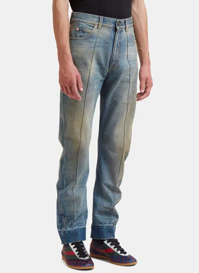 Gucci Men Distressed Stone Washed Jeans In Blue