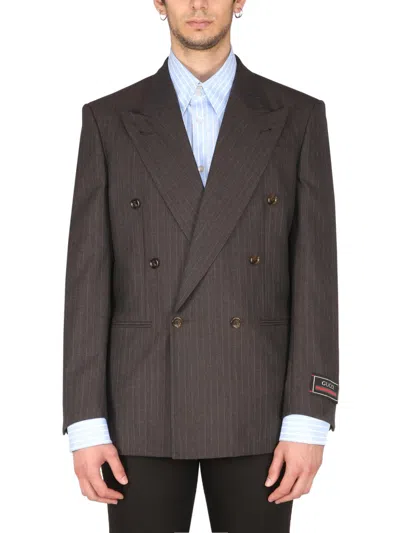 Gucci Men Double-breasted Jacket In Brown