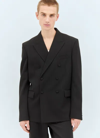 Gucci Men Double-breasted Wool Blazer In Black