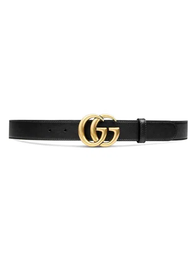Gucci Men's Double G Buckle Leather Belt In Black