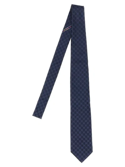 Gucci Silk Jacquard Tie Horsebit Motif In Blue