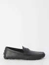 Gucci Pebbled Leather Driver Moccasins With Visible Stitching In Gray