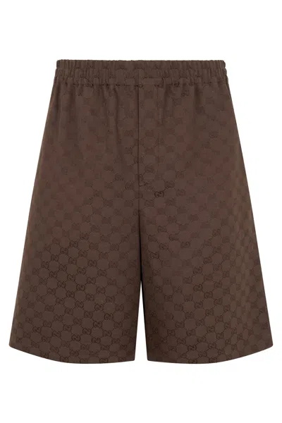 Gucci Men's Elegant Linen Bermuda Shorts In Brown