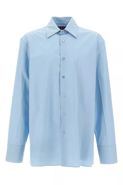Gucci Men Embossed Logo Shirt In Blue