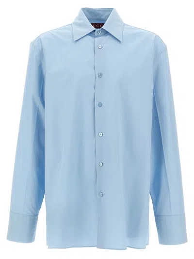Gucci Logo Shirt Featuring A Structured Collar Design In Blue