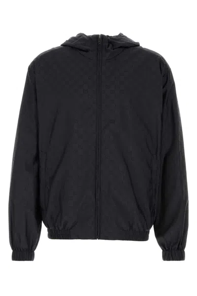 Gucci Men Embroidered Nylon Jacket In Black