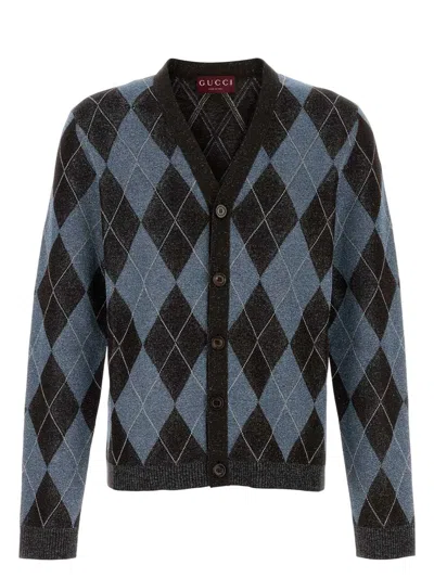 GUCCI MEN'S EMBROIDERED STRETCH WOOL BLEND CARDIGAN