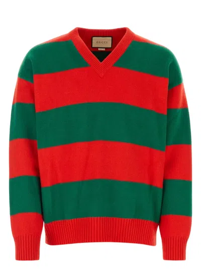 GUCCI MEN'S EMBROIDERED STRETCH WOOL BLEND SWEATER