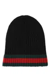 Gucci Ribbed Black Beanie With Striking Greenaccent In Multicolor