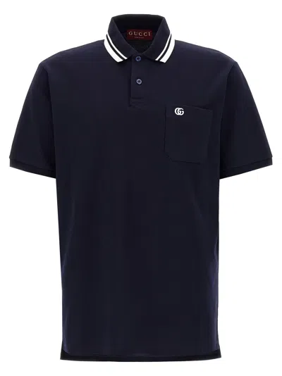 Gucci Men Embroidery Polo Shirt In Blue