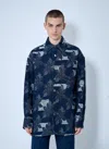 Gucci Blue Jacket With All-over Floral Motif And Ripped Details In Denim Man In Blue