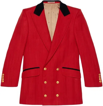 GUCCI MEN'S FO JACKET WOOL LINEN ON TONE HERRINGBONE