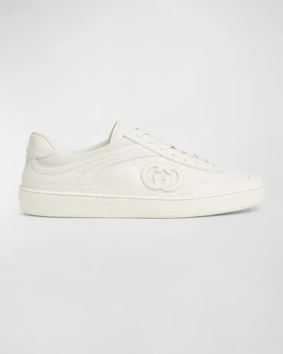 Gucci Men's G74 Canvas And Suede T-toe Low-top Sneakers In Off White