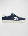 Gucci Men's G74 Canvas And Suede T-toe Low-top Sneakers In Black